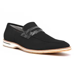 11-020-BLK MEO 3 Sueded Goatskin Penny Loafer, Black