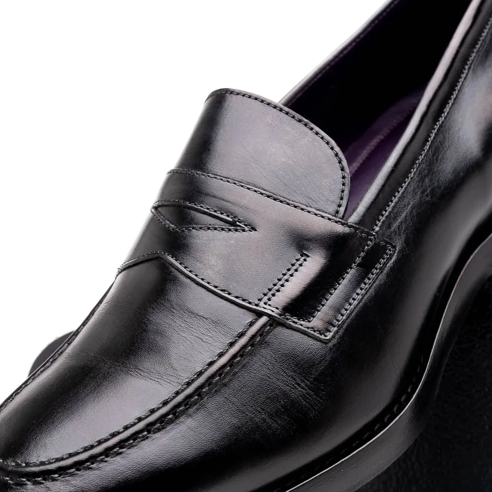 15-400-BLK ROMA Hand Burnished Calfskin Penny Loafer Black