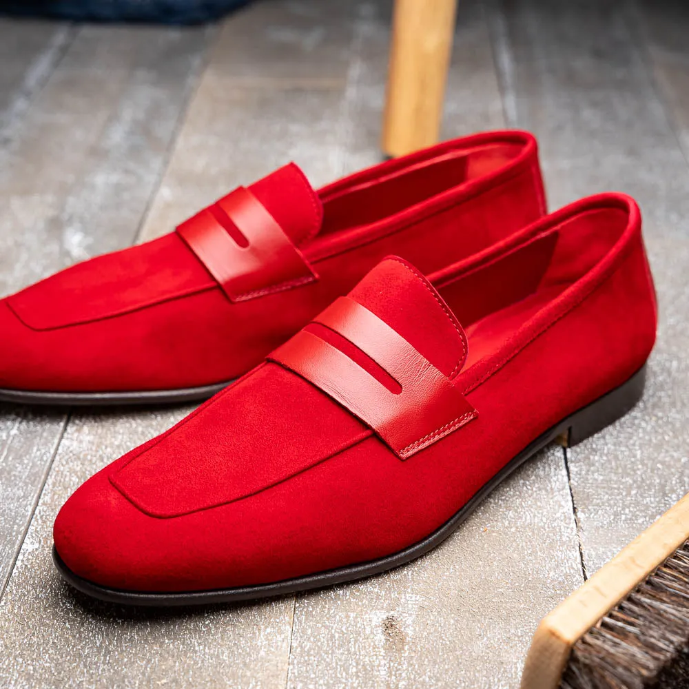 16-672-RED Tippa Suede & Calfskin Penny Loafers Red