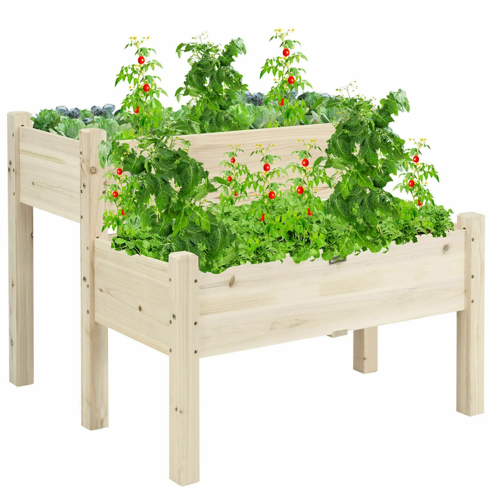 2 Tier Wooden Raised Planter Flower Box-Natural