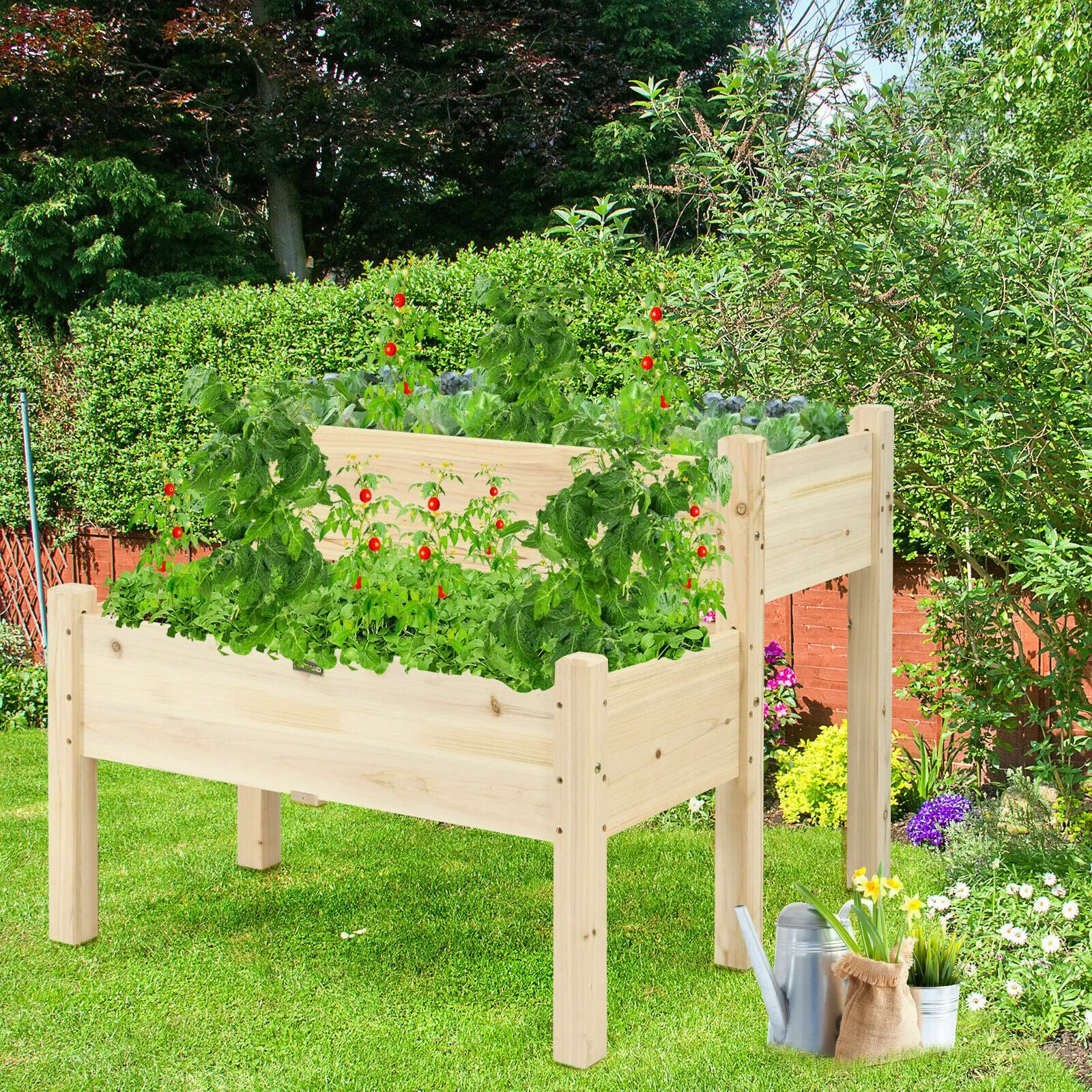 2 Tier Wooden Raised Planter Flower Box-Natural