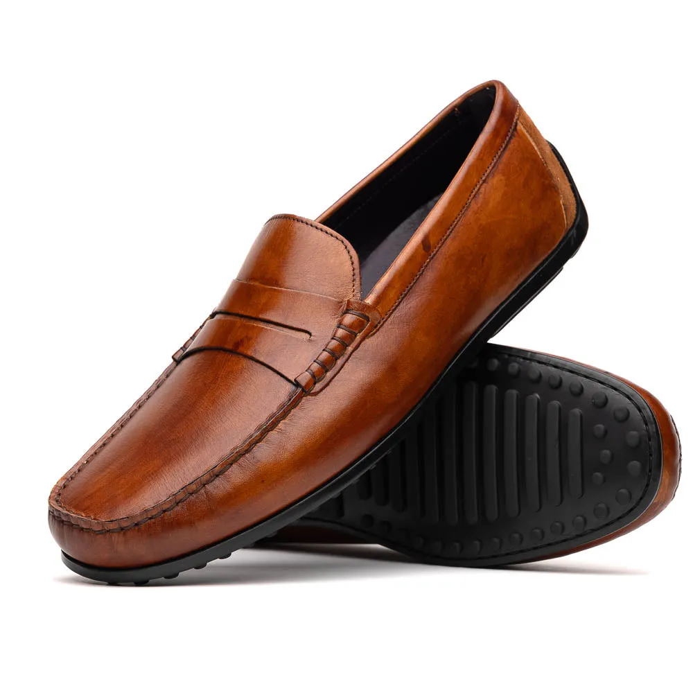 35-115-CGN MONZA Hand Burnished Italian Calfskin Driving Loafers Cognac