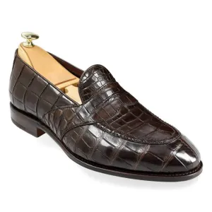 6 CM/2.36 Inches CMR CHAMARIPA Men's Handcrafted Brown Alligator Leather Penny Loafers