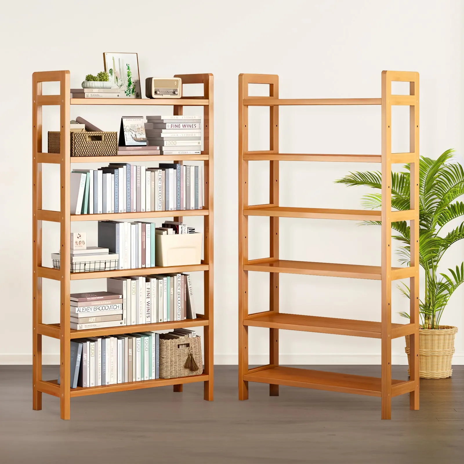 6-Tier Bamboo Bookshelf Storage Rack-90CM