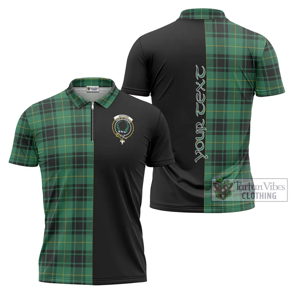 Arthur Ancient Tartan Zipper Polo Shirt with Family Crest and Half Of Me Style