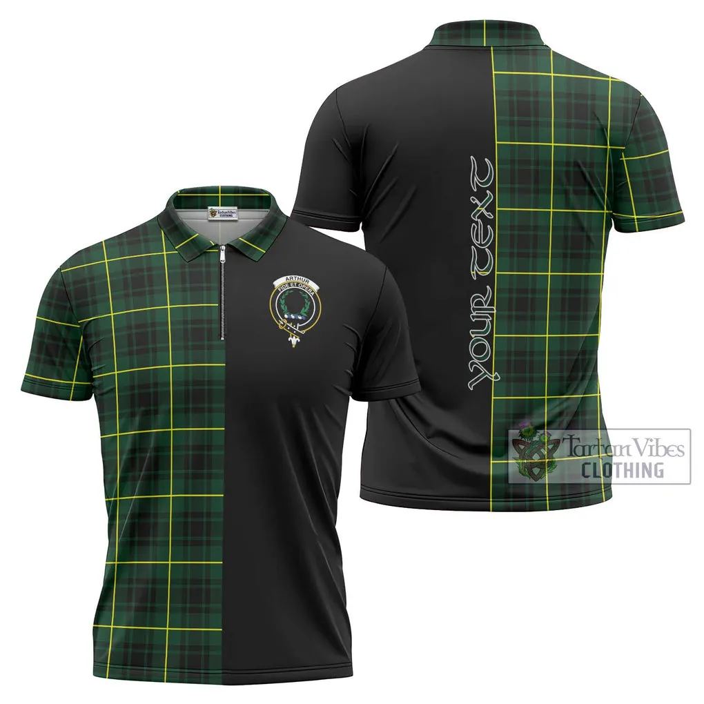 Arthur Modern Tartan Zipper Polo Shirt with Family Crest and Half Of Me Style