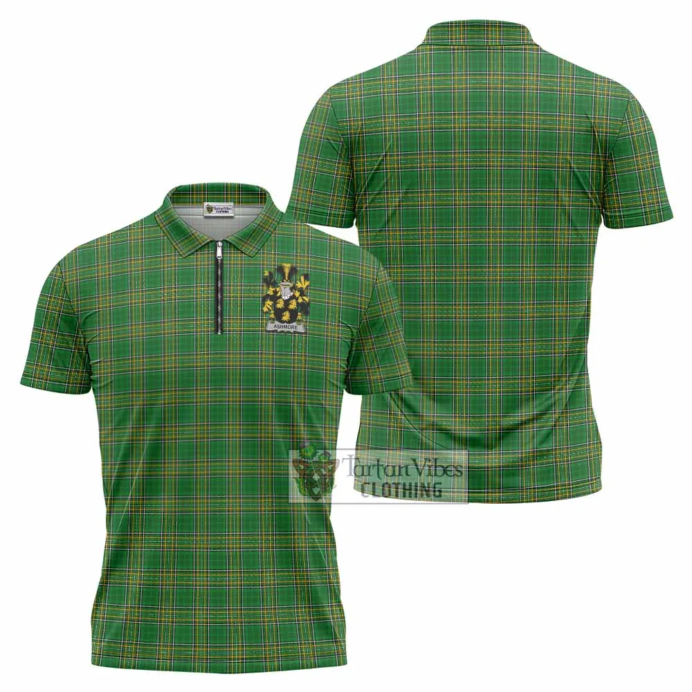 Ashmore Irish Clan Tartan Zipper Polo Shirt with Coat of Arms