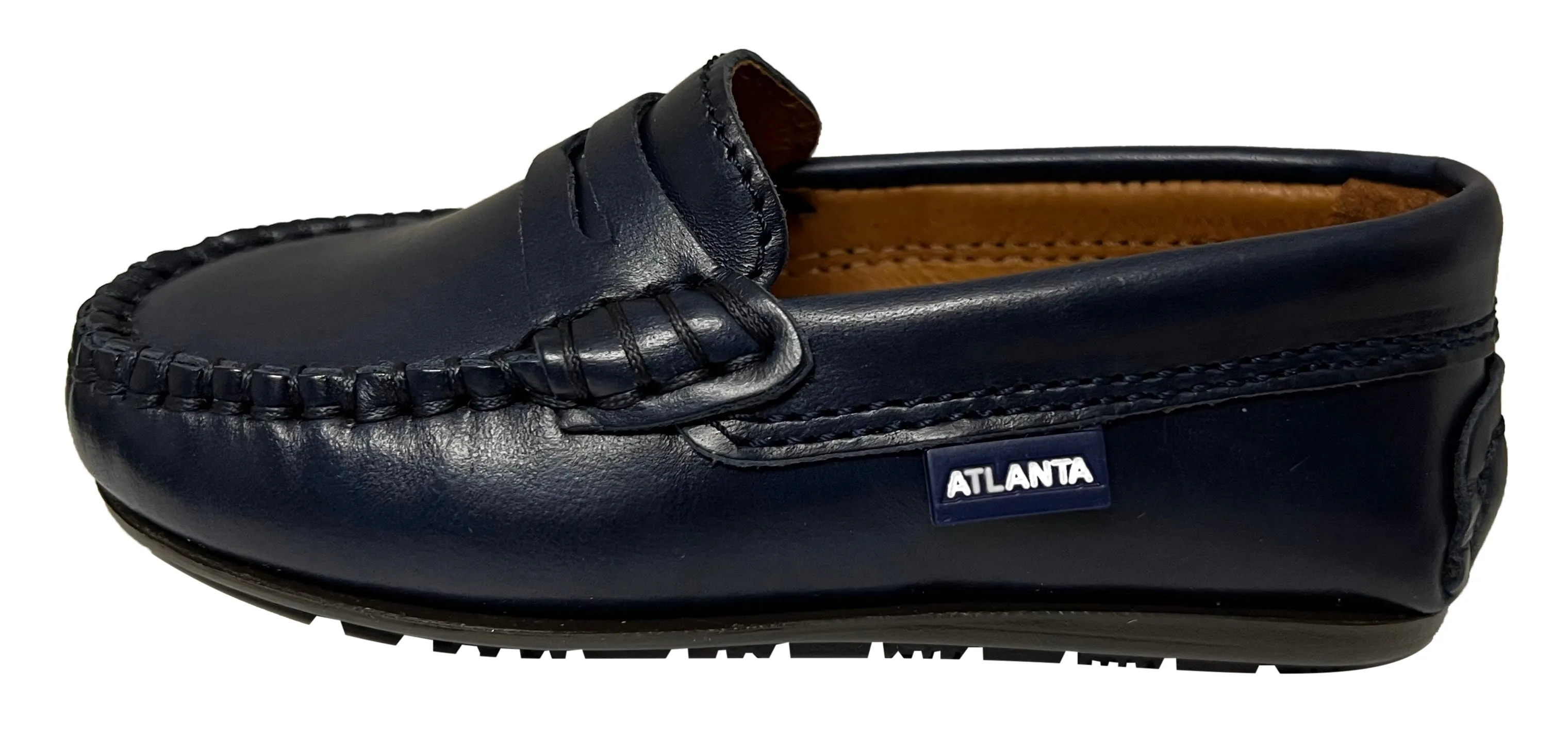 Atlanta Mocassin Boy's and Girl's Smooth Leather Penny Loafers, Navy Blue Sierra Antik