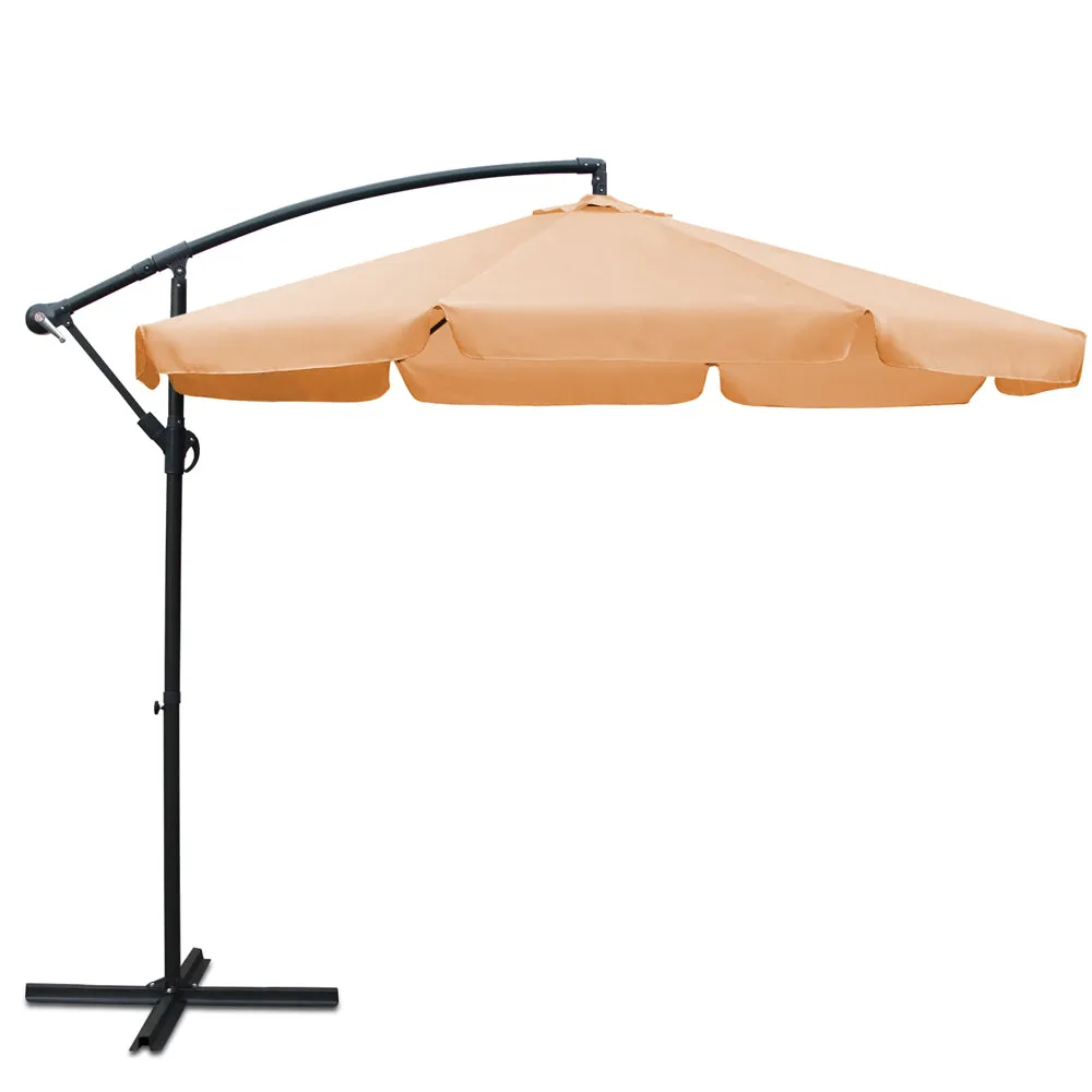 Beige Cantilevered Outdoor Umbrella Shade Canopy Parasol Free Standing