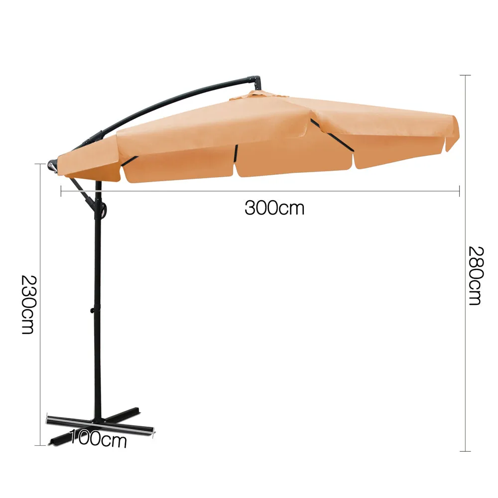 Beige Cantilevered Outdoor Umbrella Shade Canopy Parasol Free Standing