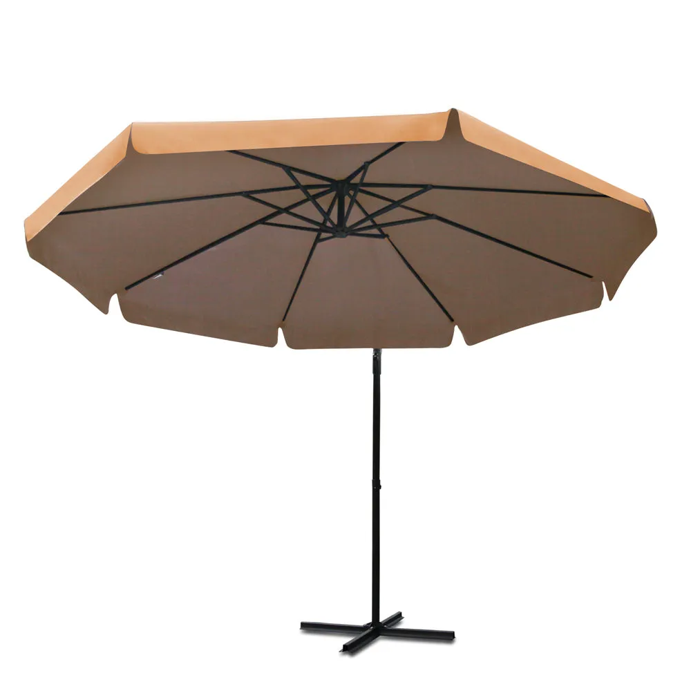 Beige Cantilevered Outdoor Umbrella Shade Canopy Parasol Free Standing