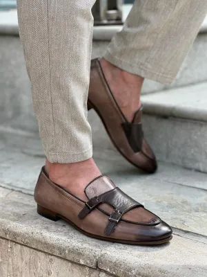 Beige Double Monk Strap Loafers for Men | GentWith.com