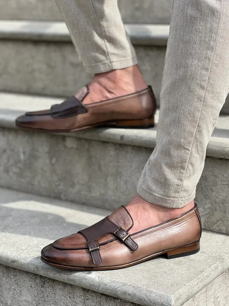 Beige Double Monk Strap Loafers for Men | GentWith.com