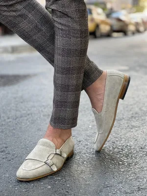 Beige Suede Monk Strap Loafers for Men by GentWith | Worldwide Shipping