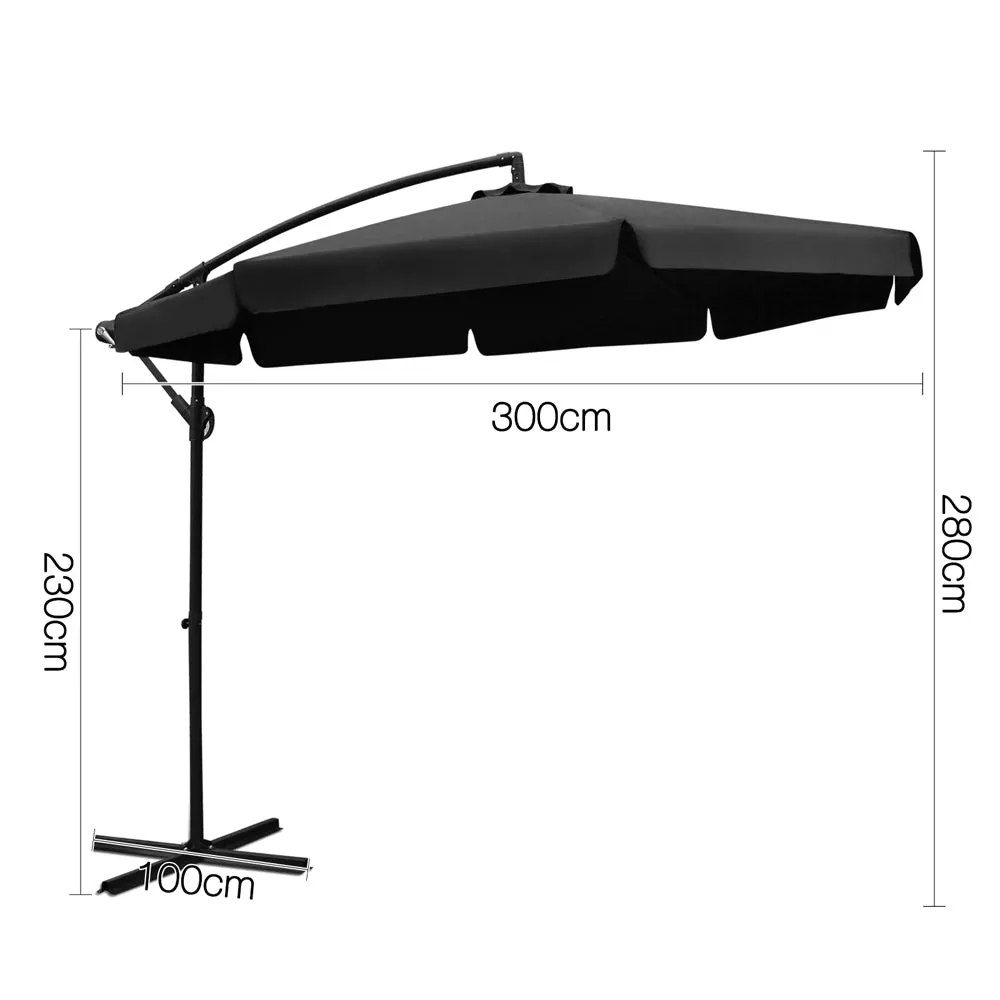 Black Cantilevered Outdoor Umbrella Shade Canopy Parasol Free Standing