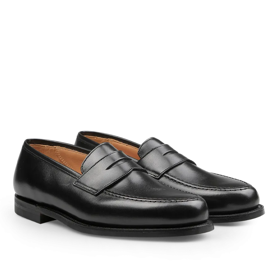 Black Fine Calf Leather Boston Loafers