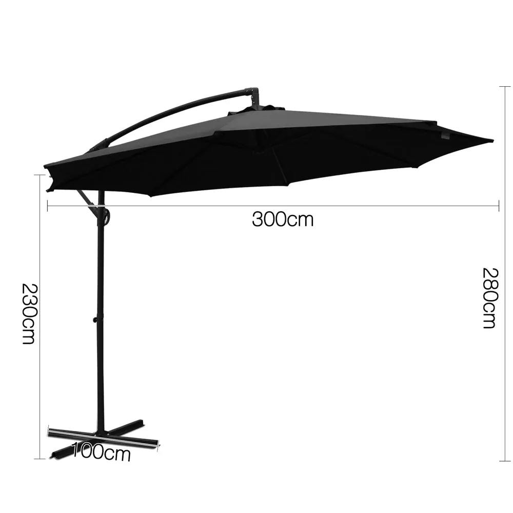 Black Outdoor Umbrella Shade Canopy Cantilevered Parasol Free Standing