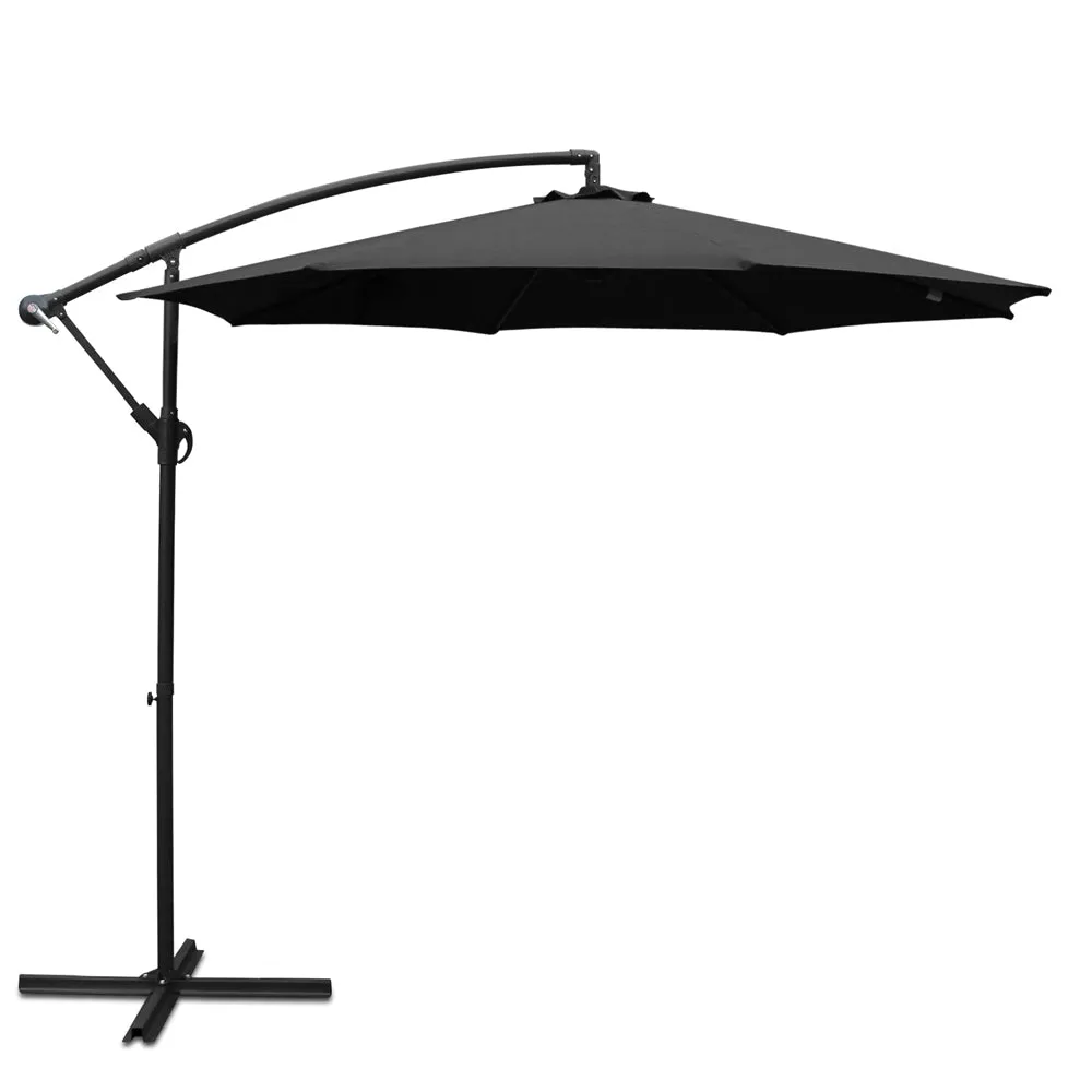 Black Outdoor Umbrella Shade Canopy Cantilevered Parasol Free Standing