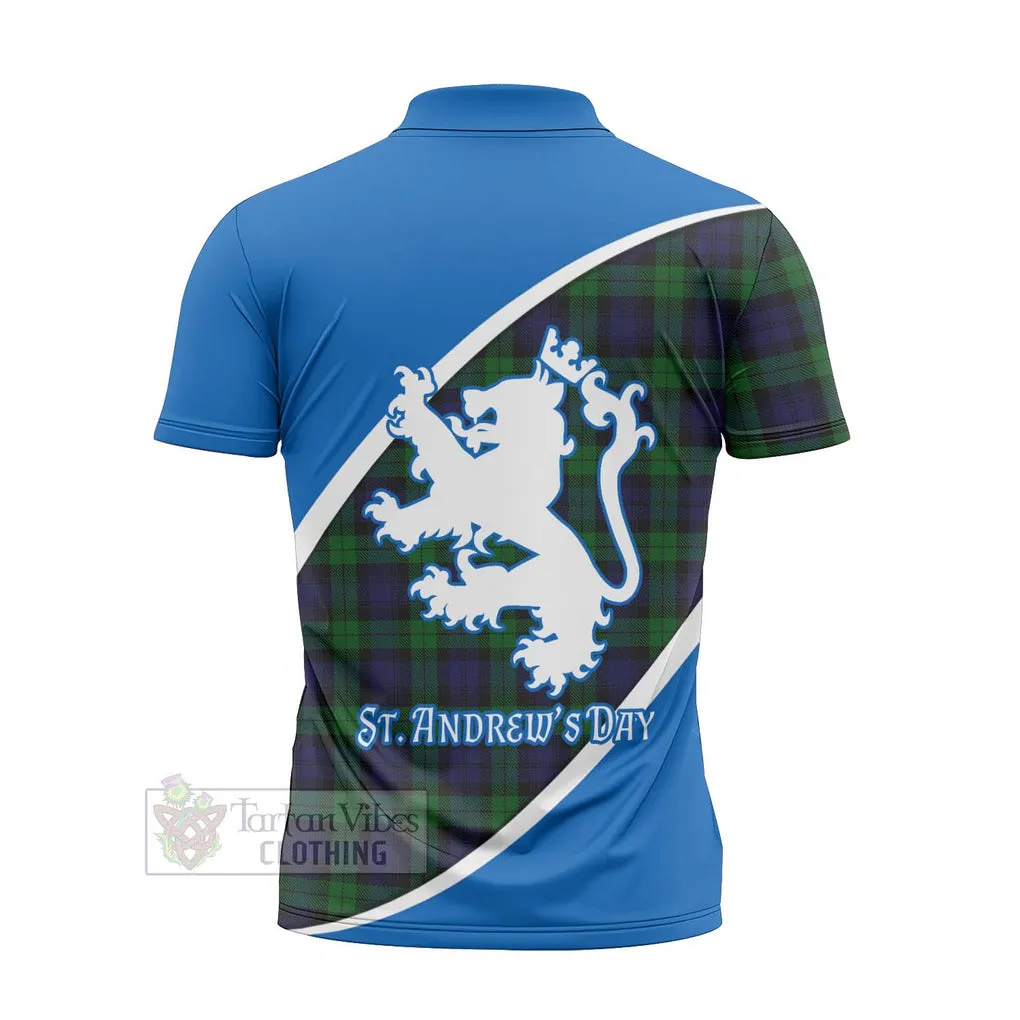 Black Watch Family Crest Tartan Zipper Polo Shirt Celebrate Saint Andrew's Day in Style