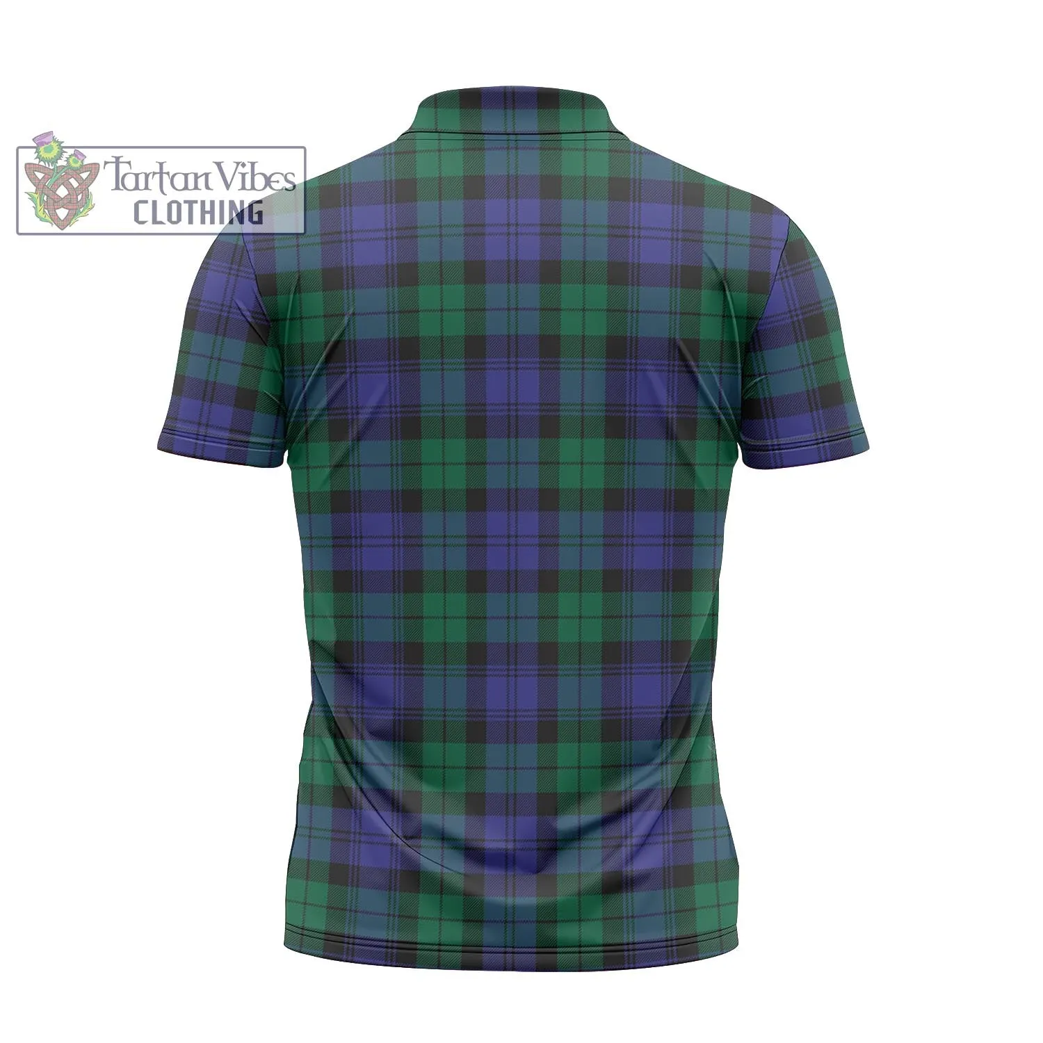 Black Watch Modern Tartan Zipper Polo Shirt with Family Crest