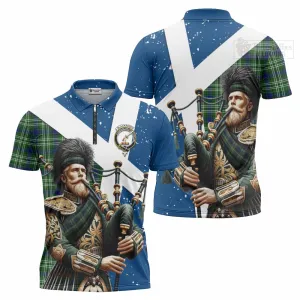 Blackadder Tartan Zipper Polo Shirt with Family Crest Scottish Bagpiper Vibes