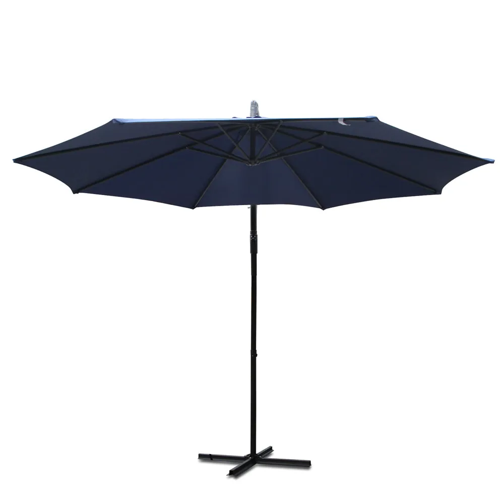 Blue Outdoor Umbrella Shade Canopy Cantilevered Parasol Free Standing