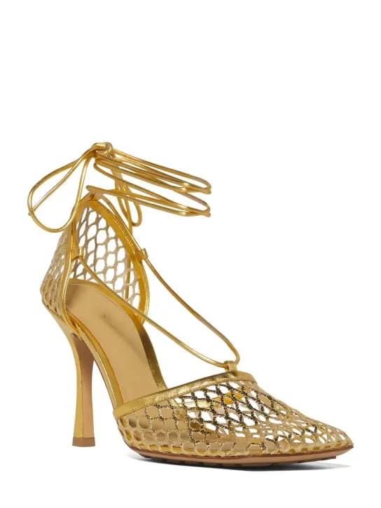 Bottega Veneta   90mm Stretch mesh &amp; leather pumps 