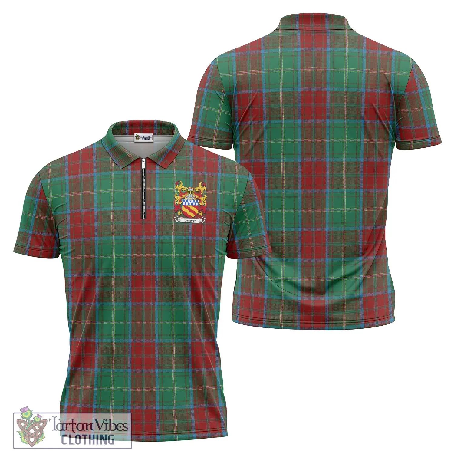 Brewer Tartan Zipper Polo Shirt with Family Crest