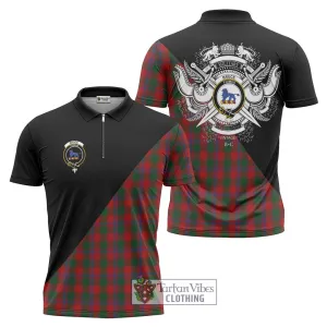 Bruce Old Tartan Zipper Polo Shirt with Family Crest and Military Logo Style