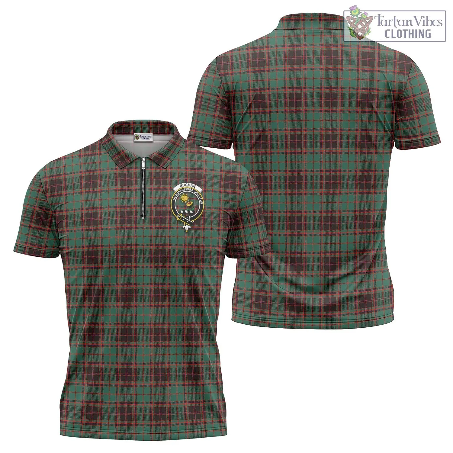 Buchan Ancient Tartan Zipper Polo Shirt with Family Crest