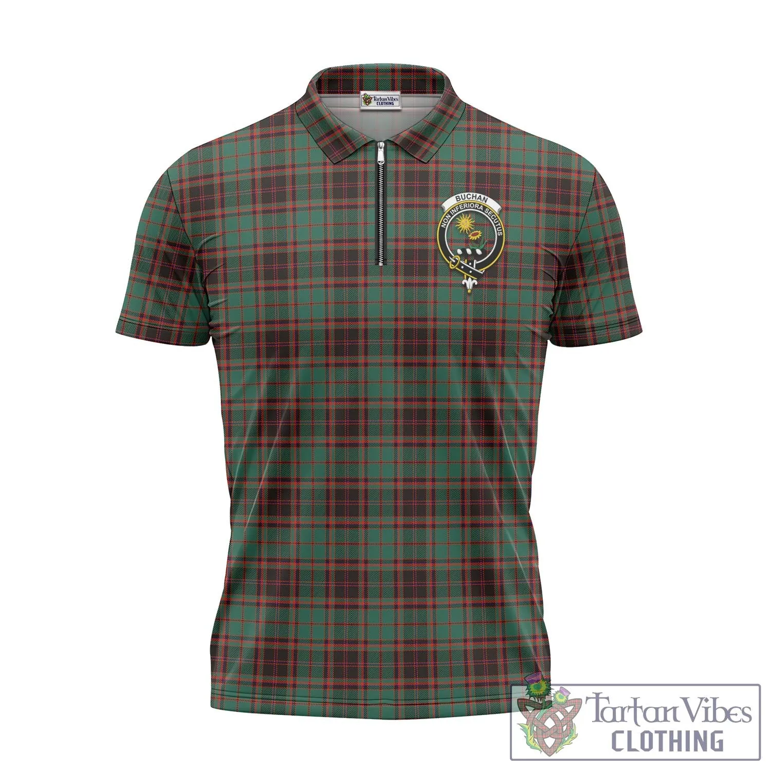 Buchan Ancient Tartan Zipper Polo Shirt with Family Crest