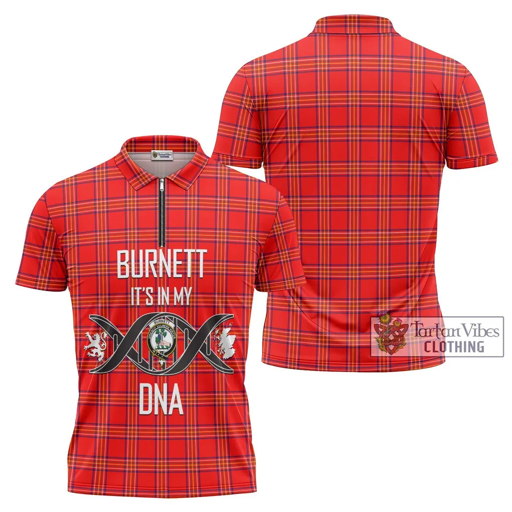 Burnett Modern Tartan Zipper Polo Shirt with Family Crest DNA In Me Style