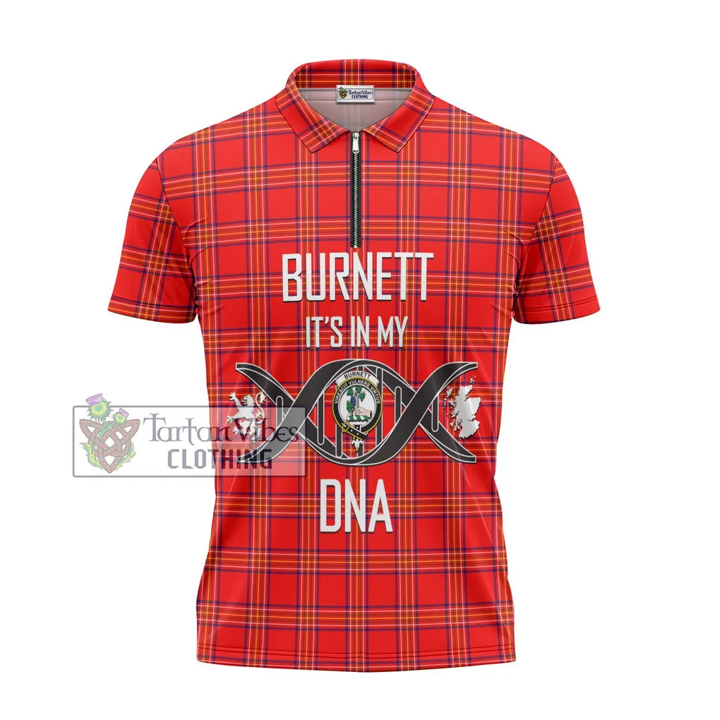 Burnett Modern Tartan Zipper Polo Shirt with Family Crest DNA In Me Style