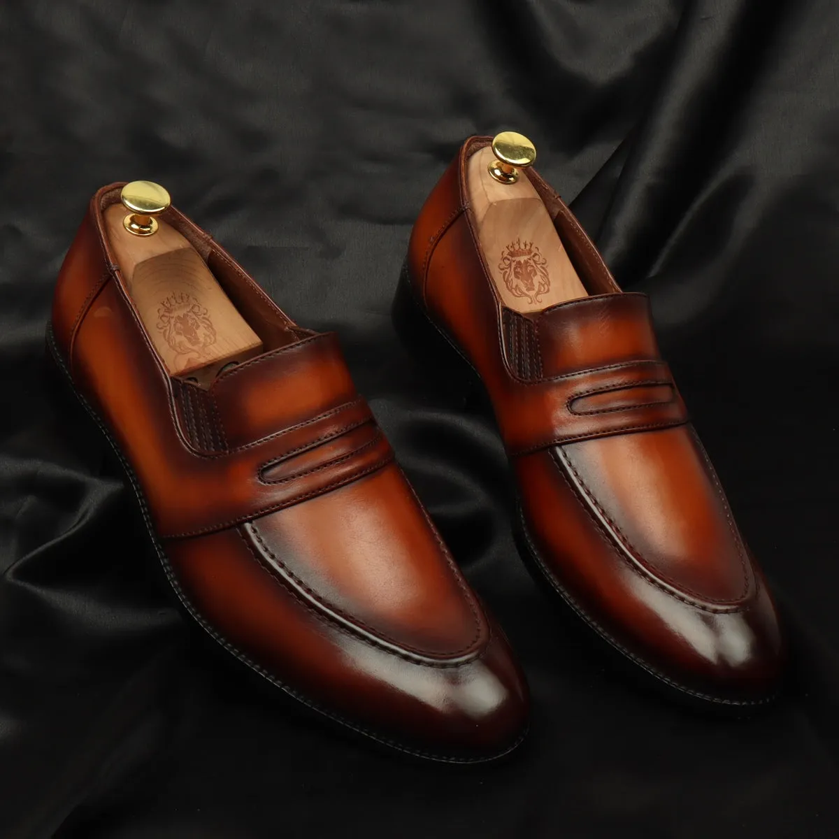 Burnished Tan Genuine Leather Penny Loafers