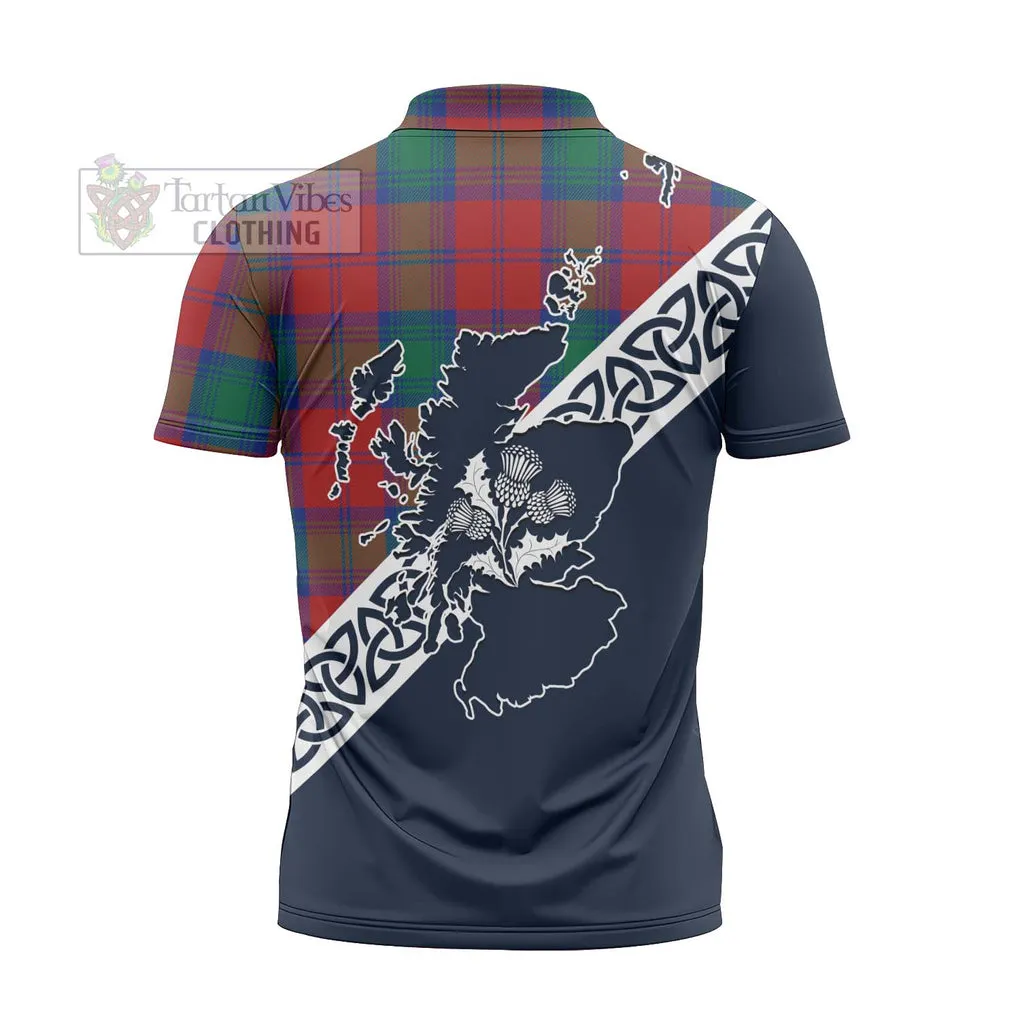 Byres (Byses) Tartan Zipper Polo Shirt Featuring Thistle and Scotland Map