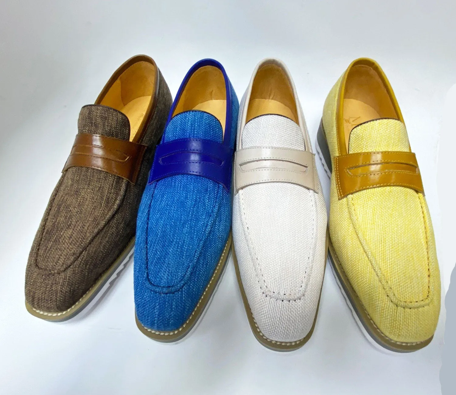 Canvas & Calfskin Slip-On Penny Loafer Blue