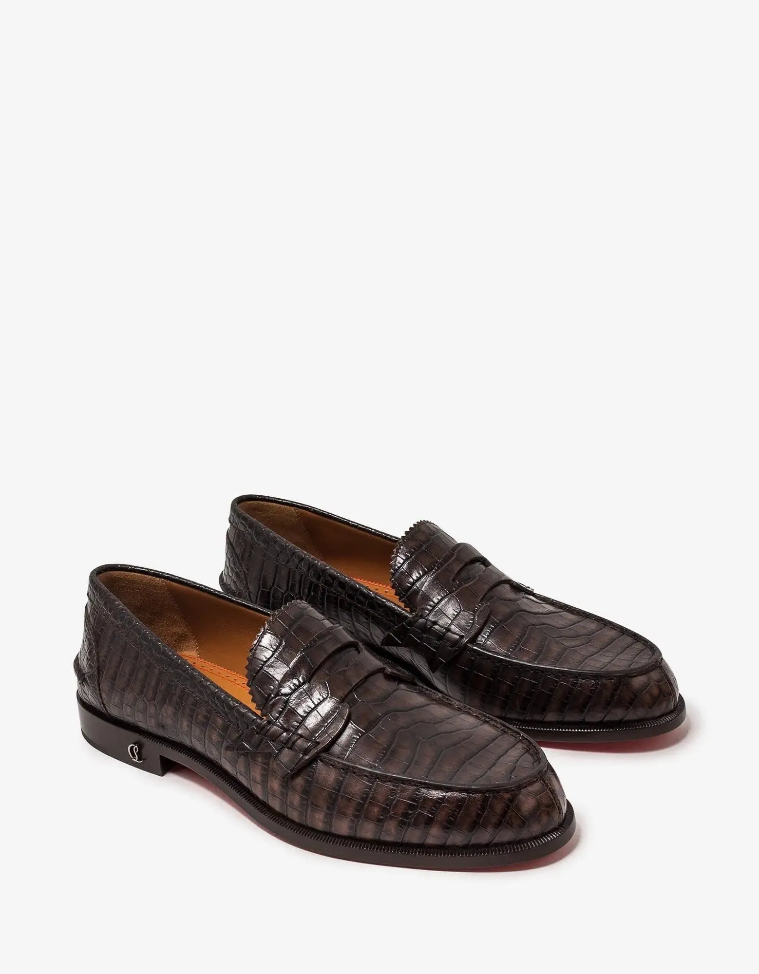 Christian Louboutin No Penny Mini-Croc Brown Loafers -