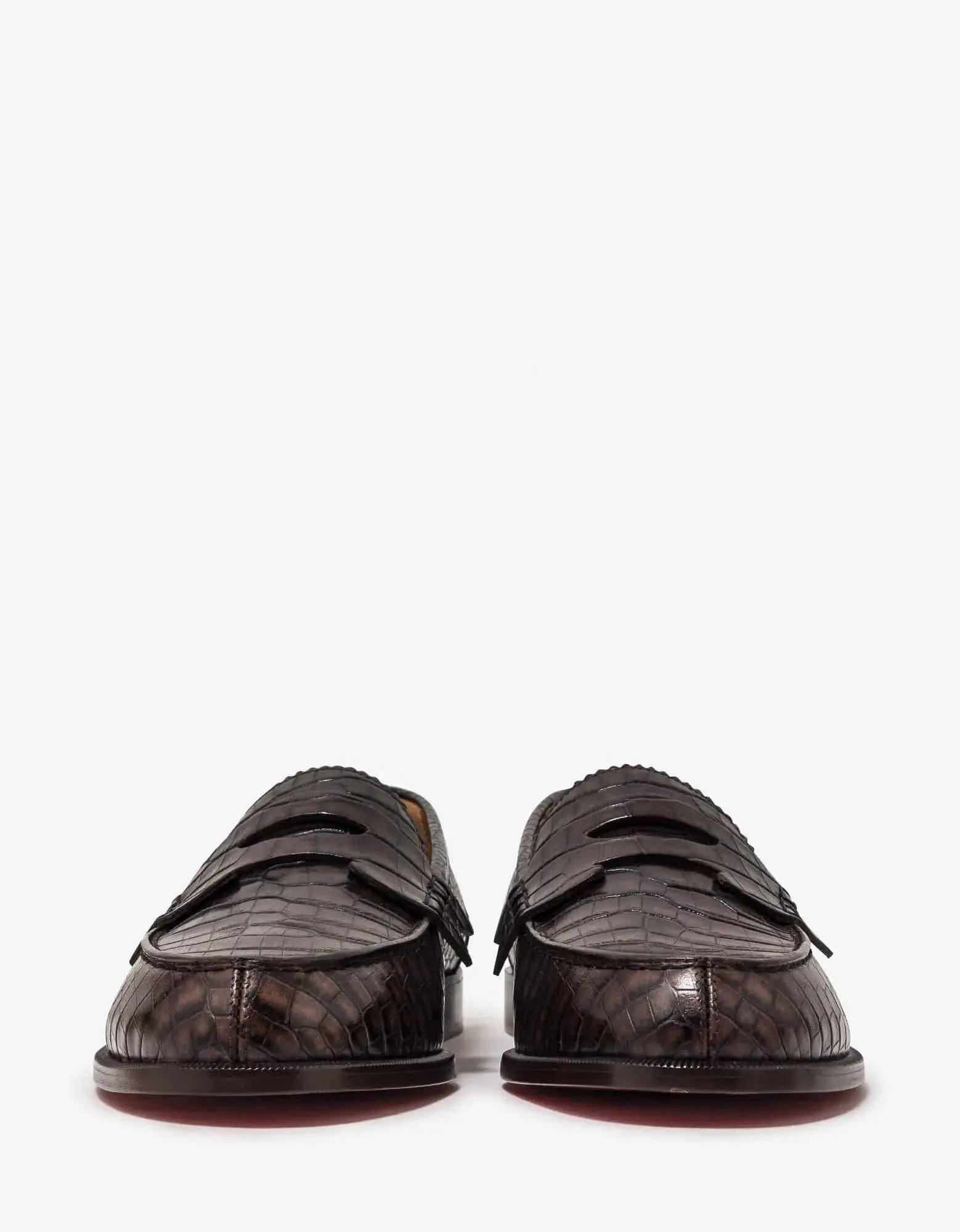 Christian Louboutin No Penny Mini-Croc Brown Loafers -