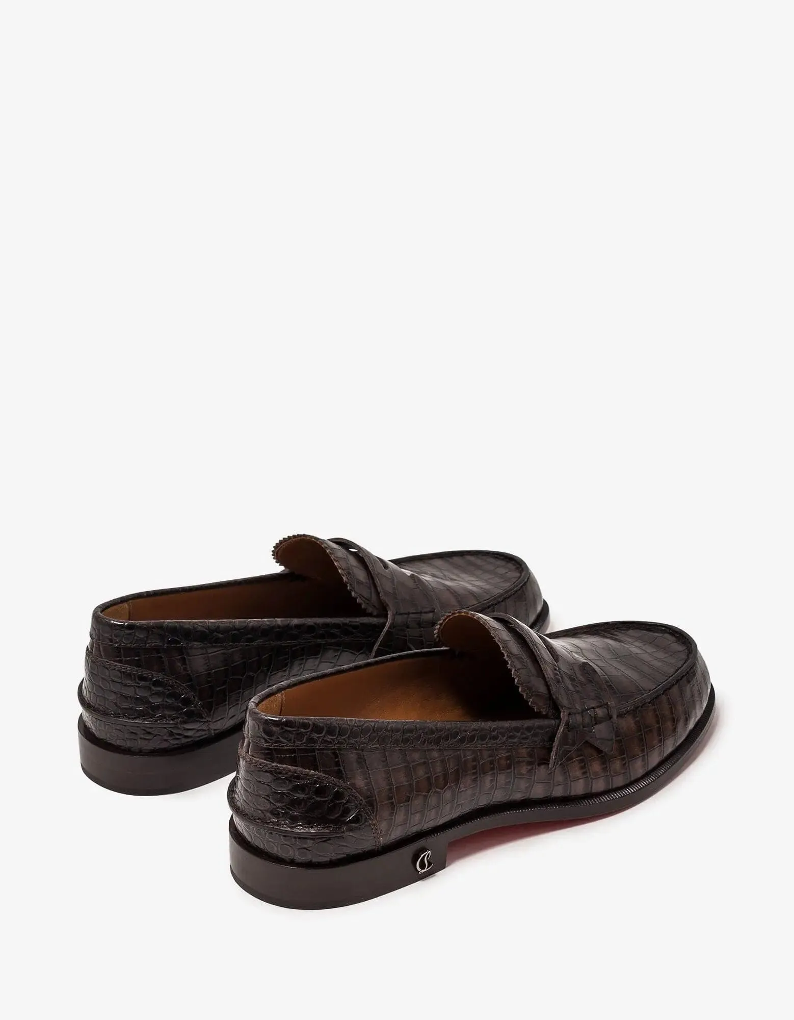 Christian Louboutin No Penny Mini-Croc Brown Loafers -