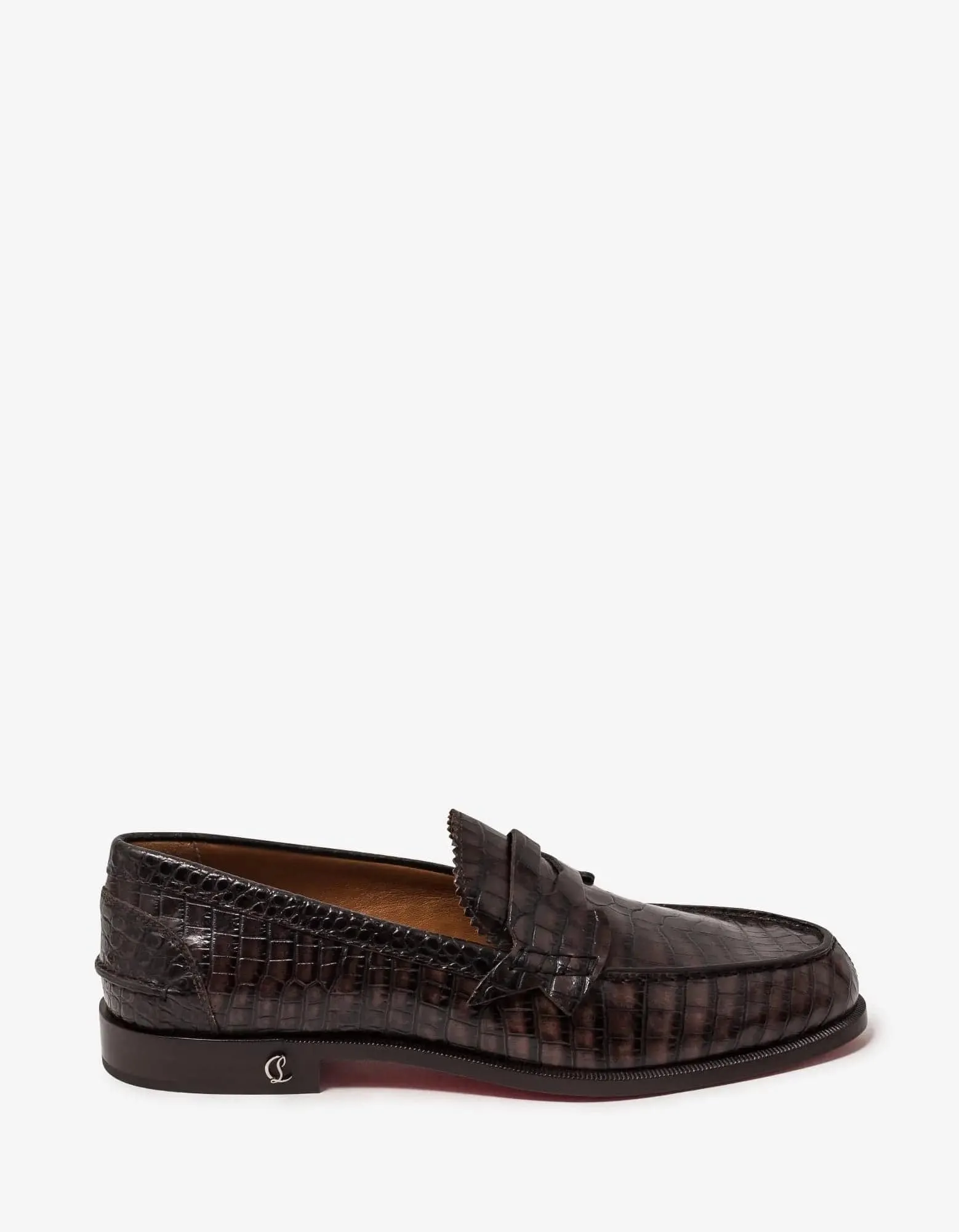 Christian Louboutin No Penny Mini-Croc Brown Loafers -