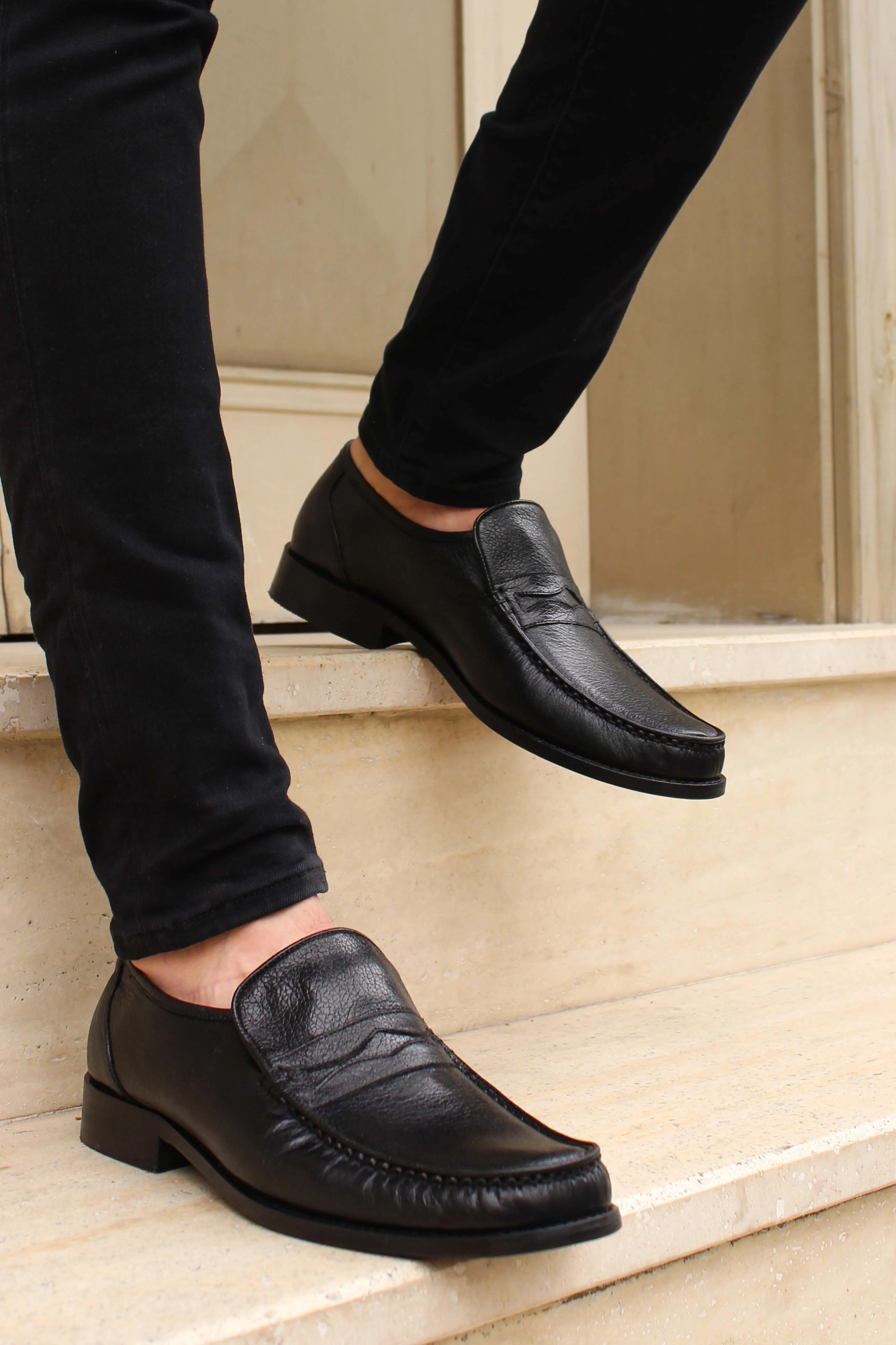 Classic Men's Black Leather Penny Loafers - Wessi