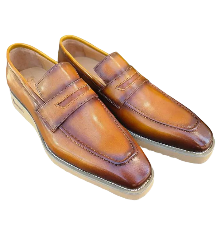 Cognac Men's Slip-on Shoes Chic Patina Burnished Penny Loafer Style-KS518-03