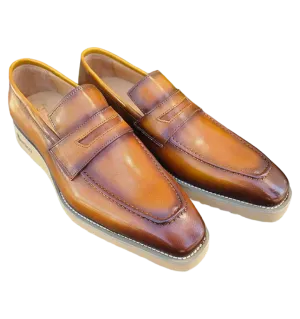 Cognac Men's Slip-on Shoes Chic Patina Burnished Penny Loafer Style-KS518-03