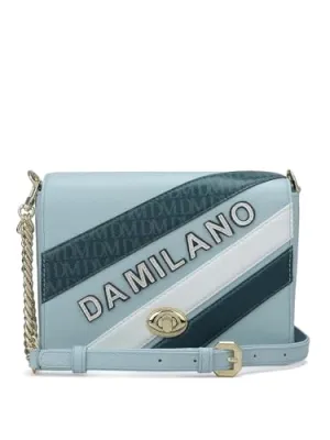 Da Milano Genuine Leather Blue Sling Bag (01603) (Small)