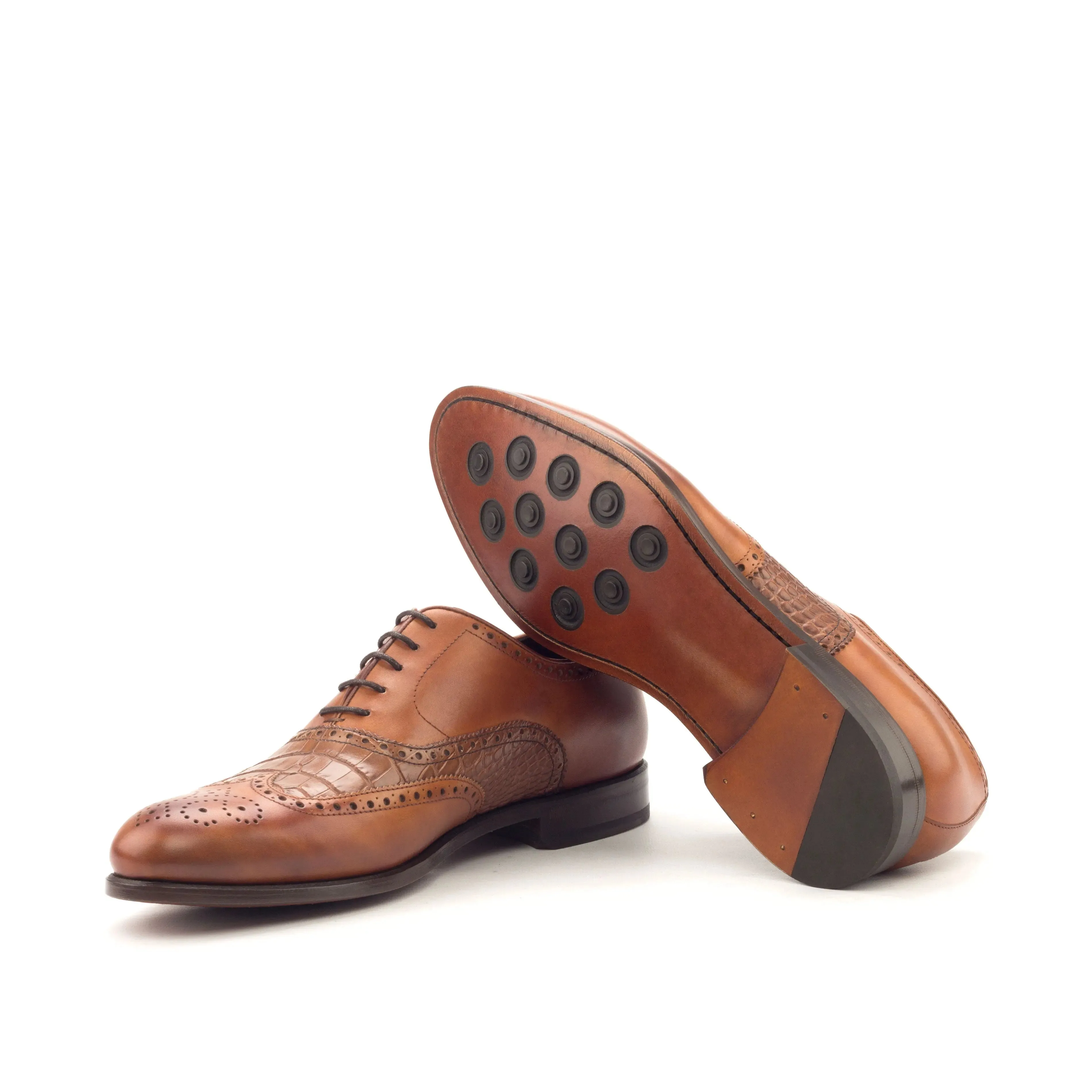 DapperFam Aeron in Cognac / Med Brown Men's Italian Leather Full Brogue