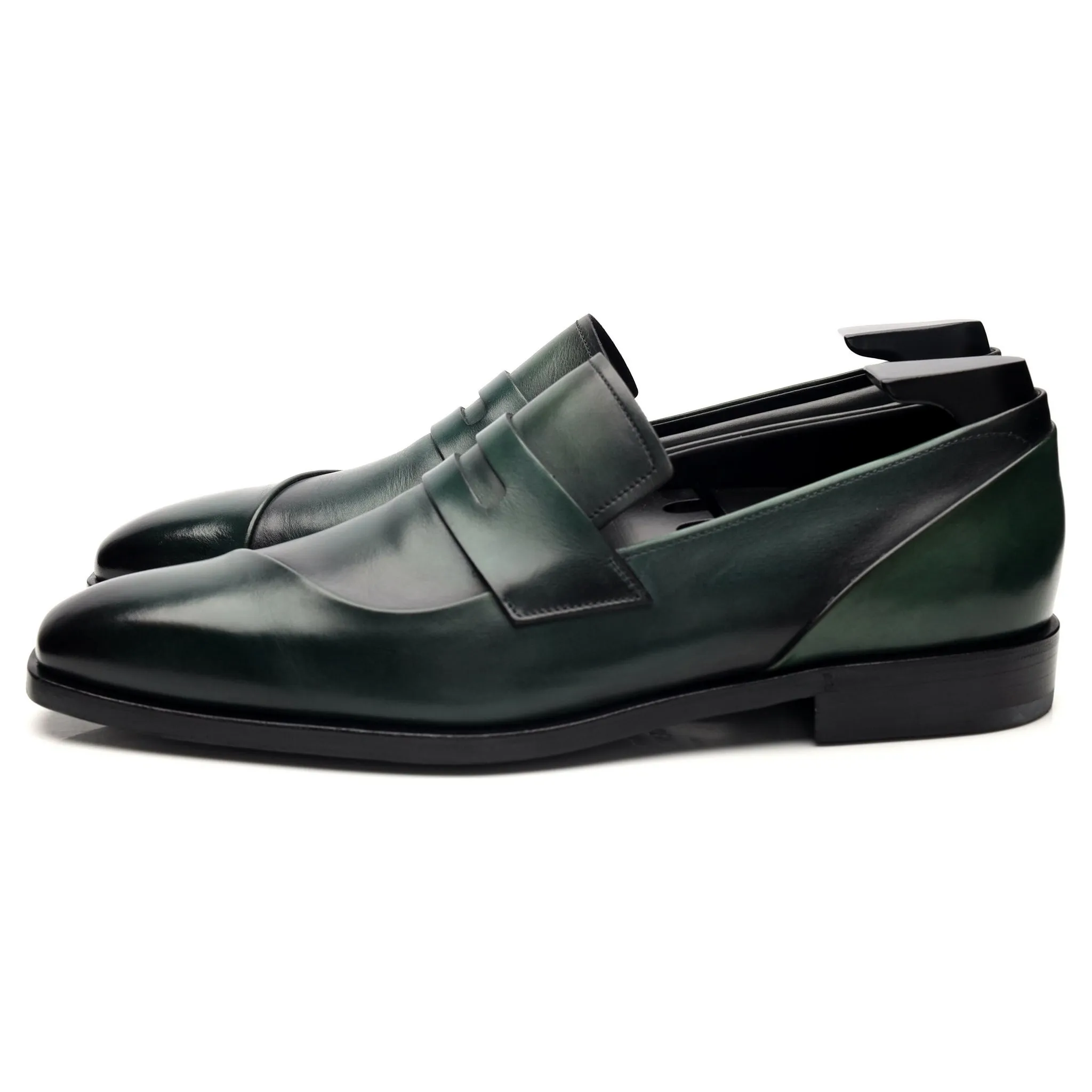 Dark Green Patina Leather Loafers UK 9