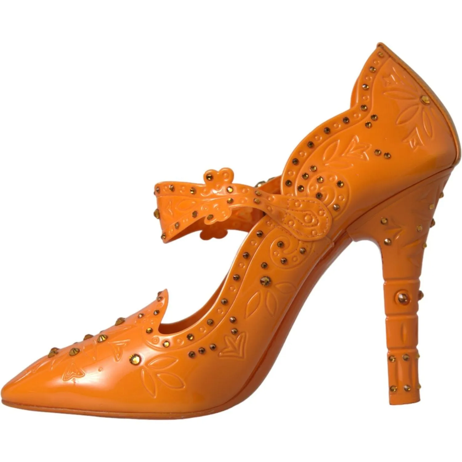 Dolce & Gabbana Orange CINDERELLA Floral Crystal Pumps Shoes