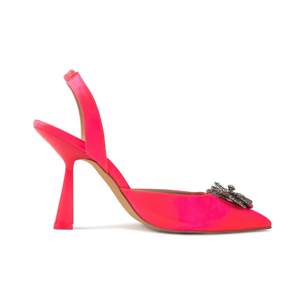 Eartha Hot Pink Satin Sling Backs