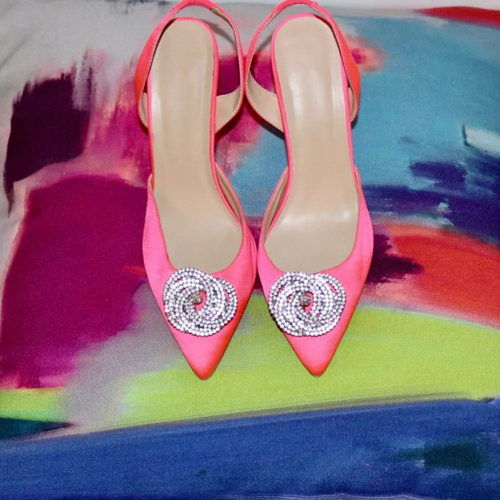 Eartha Hot Pink Satin Sling Backs