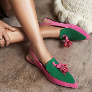 Flat Color-blocking Plus Size Pointed Toe Toe Cap Slingback Sandals